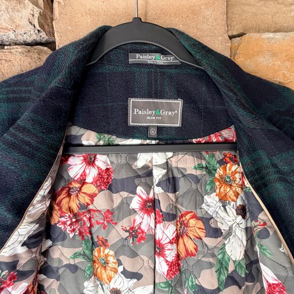 PAISLEY & GRAY XL WOOL TARTAN PLAID NAVY GREEN DOUBLE BREASTED LONG Men OVERCOAT - Picture 9 of 14